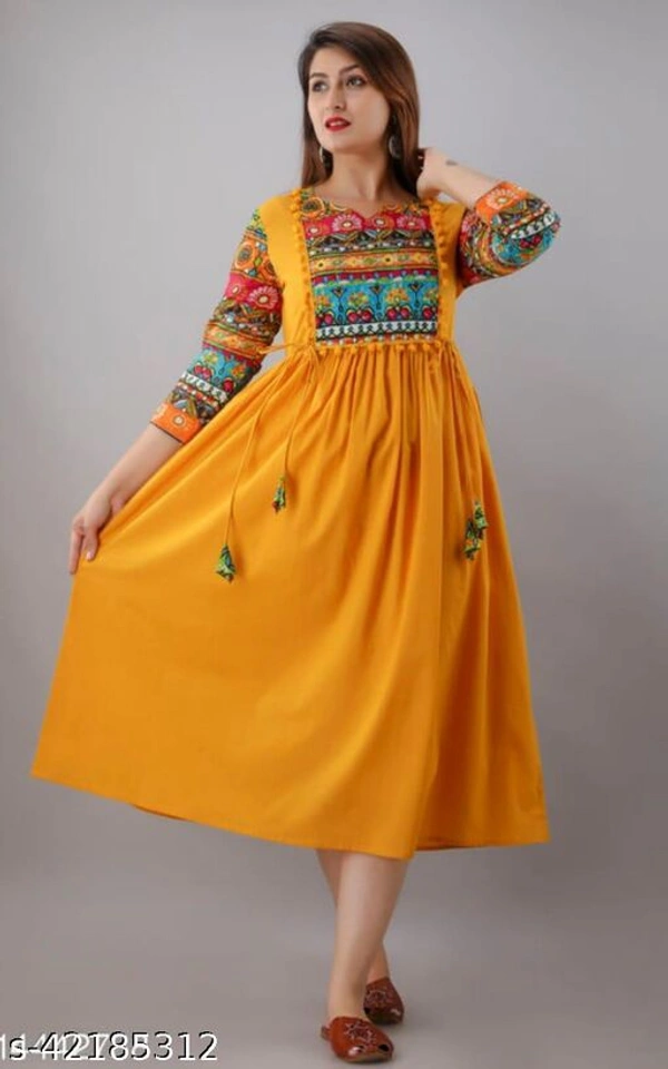 Printed Rayon Long Anarkali Kurti - Black, S