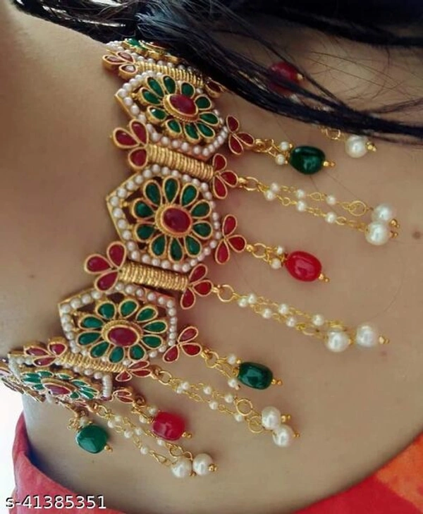 Charming Ruby Green _ Moti jalar choker set(M) - Multicolour