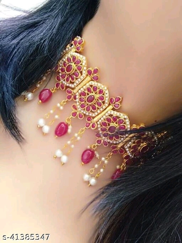 Charming Ruby Green _ Moti jalar choker set(M) - Multicolour