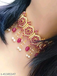 Charming Ruby Green _ Moti jalar choker set(M) - Pink