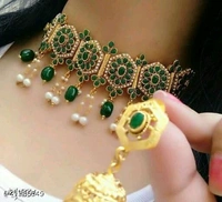 Charming Ruby Green _ Moti jalar choker set(M) - Pink