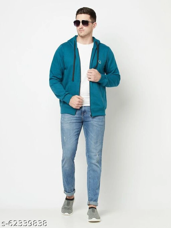 Zipper Hooded Men Soft Fabric Sweatshirt With Logo(M) - Mint Turquoise, L