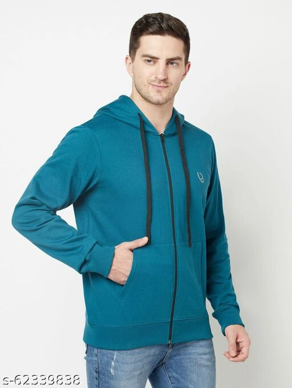 Zipper Hooded Men Soft Fabric Sweatshirt With Logo(M) - Mint Turquoise, L