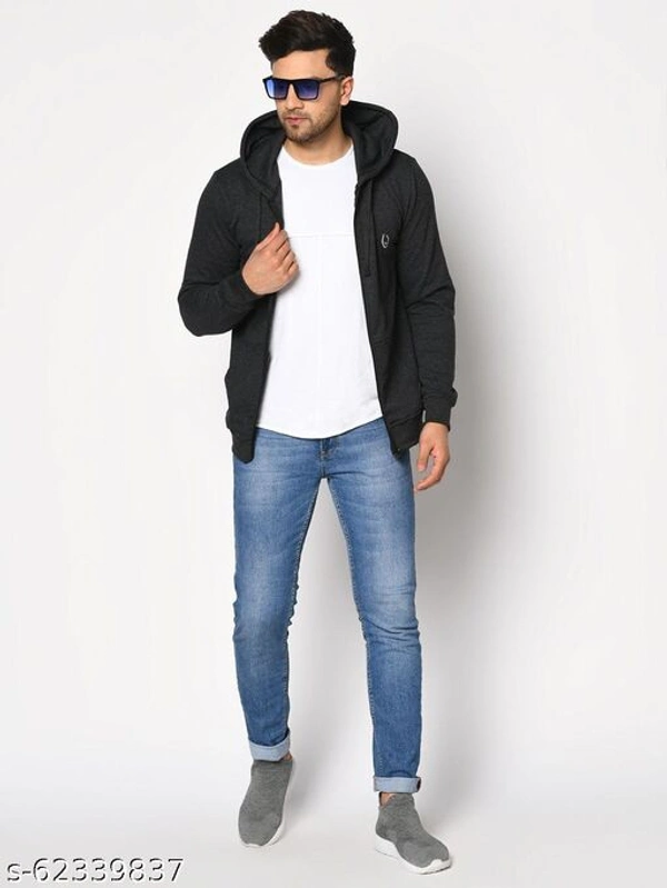 Zipper Hooded Men Soft Fabric Sweatshirt With Logo(M) - Slate Gray, L
