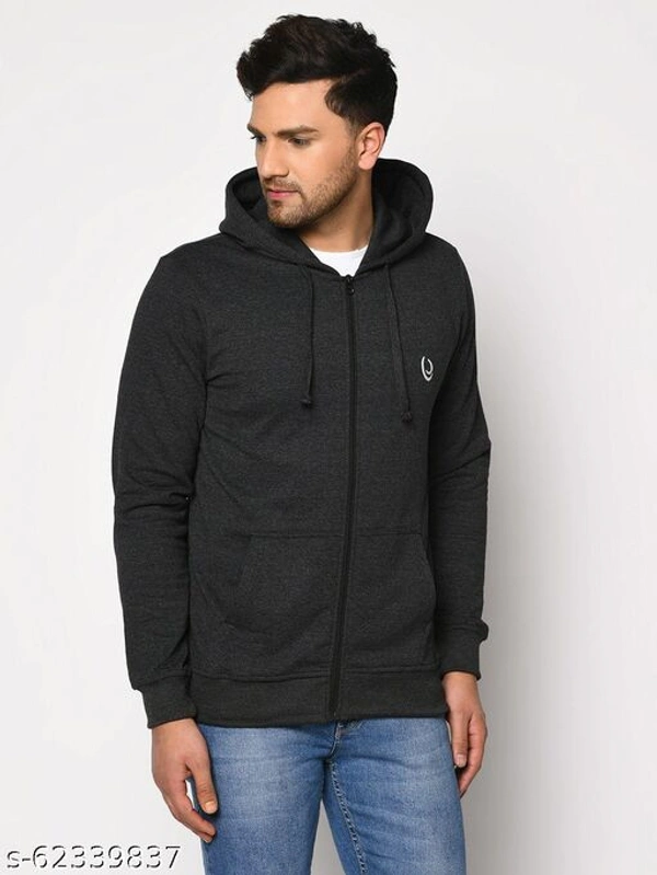 Zipper Hooded Men Soft Fabric Sweatshirt With Logo(M) - Slate Gray, XL