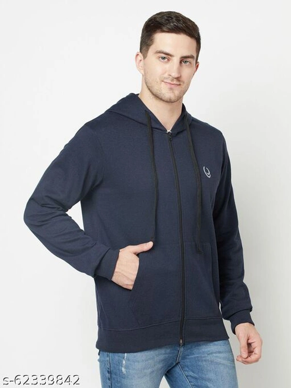 Zipper Hooded Men Soft Fabric Sweatshirt With Logo(M) - Navy Blue, XXL