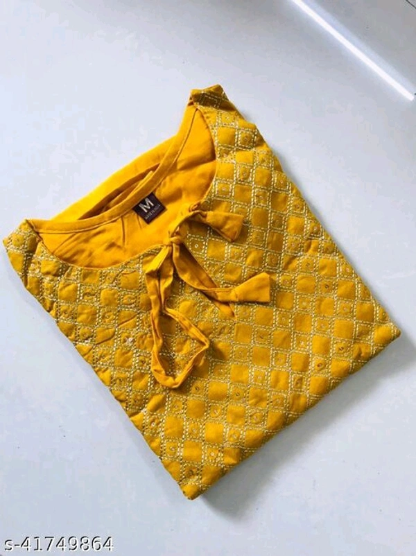 Stylish Yellow Embroidered Rayon Only Kurti(M) - Red, S