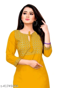 Stylish Yellow Embroidered Rayon Only Kurti(M) - Dark Green, M