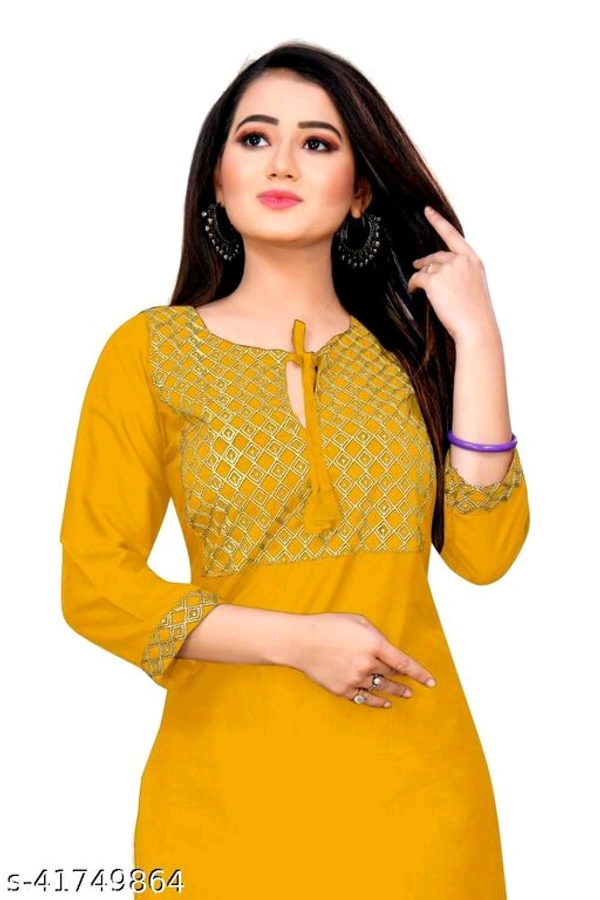 Stylish Yellow Embroidered Rayon Only Kurti(M) - Red, XXL