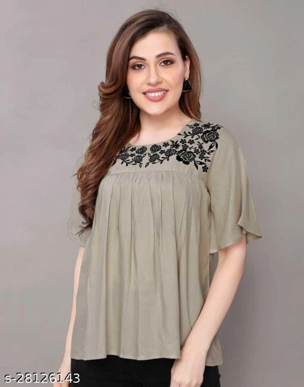Krishnam Fashion Navy Blue Colored Half Sleeves White Embroidered Tunic/Top For Women (M) - Reed Green, S