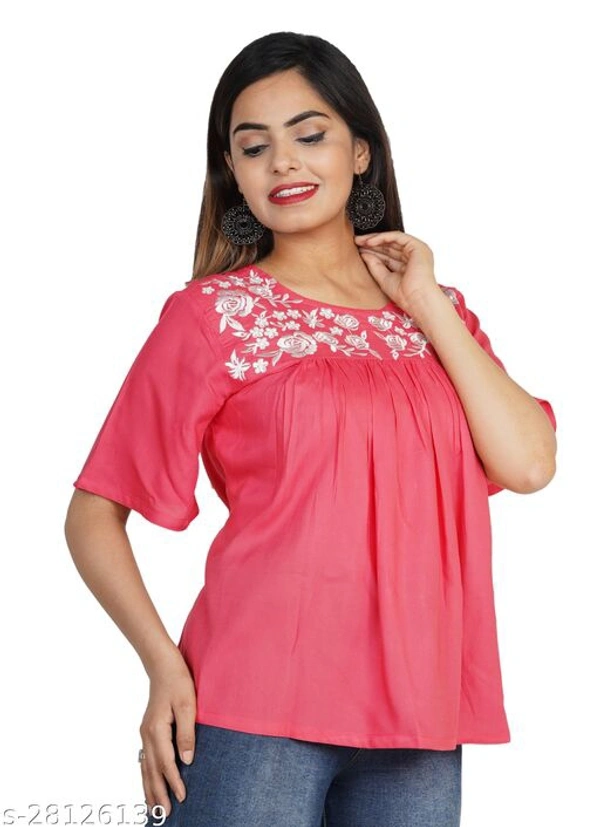 Krishnam Fashion Navy Blue Colored Half Sleeves White Embroidered Tunic/Top For Women (M) - Grey, XL