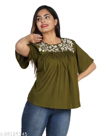Krishnam Fashion Navy Blue Colored Half Sleeves White Embroidered Tunic/Top For Women (M) - Grey, XXL