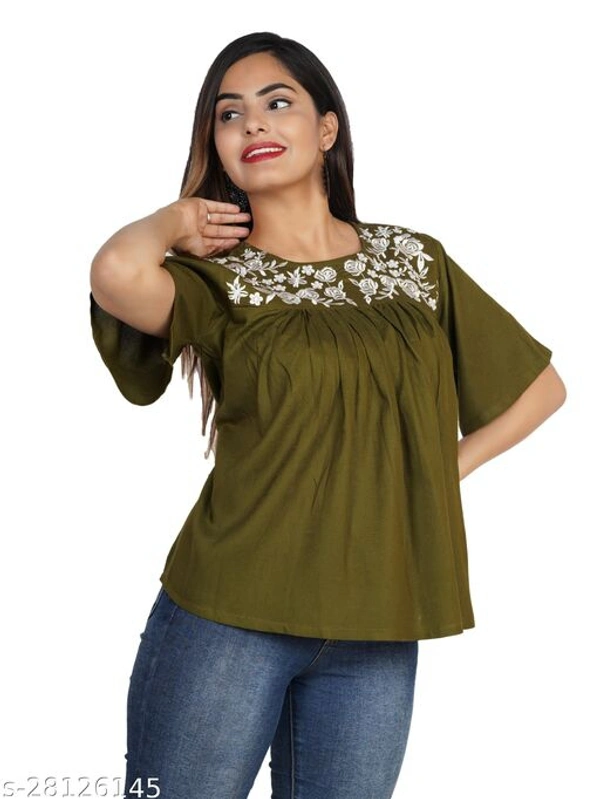 Krishnam Fashion Navy Blue Colored Half Sleeves White Embroidered Tunic/Top For Women (M) - Grey, XXL