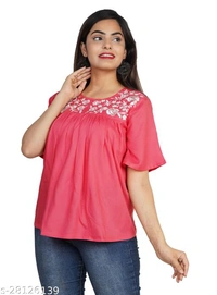 Krishnam Fashion Navy Blue Colored Half Sleeves White Embroidered Tunic/Top For Women (M) - Blue-Green, 3XL