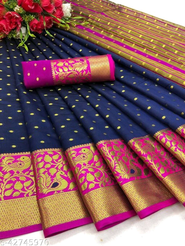 BANARASI SOFT SILK SAREE WITH BLOUSE - Blue