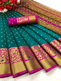 BANARASI SOFT SILK SAREE WITH BLOUSE - Blue