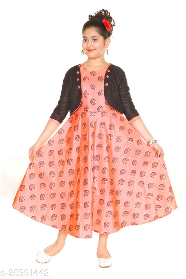 Princess Cotton Blend Multicolor Party Frocks & Dresses (single)(M) - 10-11 years, Orange