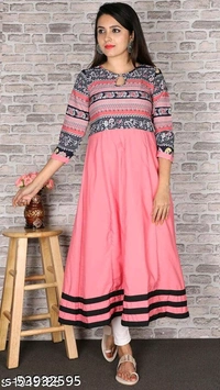 Women's Printed Anarkali Kurti - Pink, L
