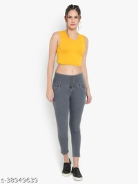 AKACY Women's Dark Blue Slim Fit 5 Button Stretchable Ankle Length Jeans  - Gray, 32