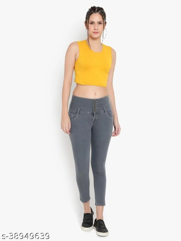 AKACY Women's Dark Blue Slim Fit 5 Button Stretchable Ankle Length Jeans  - Gray, 32
