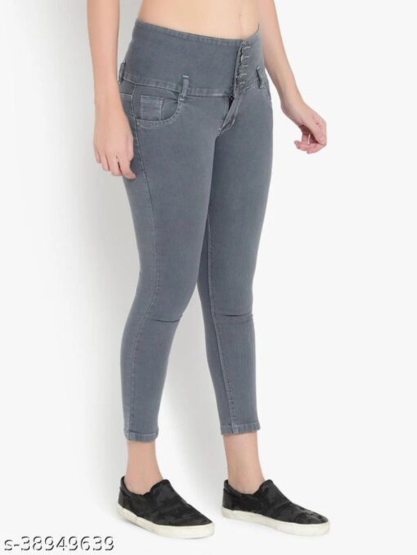 AKACY Women's Dark Blue Slim Fit 5 Button Stretchable Ankle Length Jeans  - Black, 28