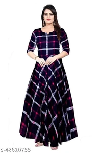 Cotton Craft Trendy Women Stylish Long Gown Kurti Tops - Nevy blue, S