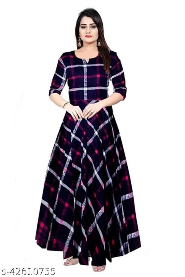 Cotton Craft Trendy Women Stylish Long Gown Kurti Tops - Nevy blue, S