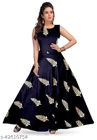 Cotton Craft Trendy Women Stylish Long Gown Kurti Tops - Nevy blue, L