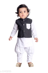 Classy Red & White Casual Kurta Sets (single) - Black, 2-3 years