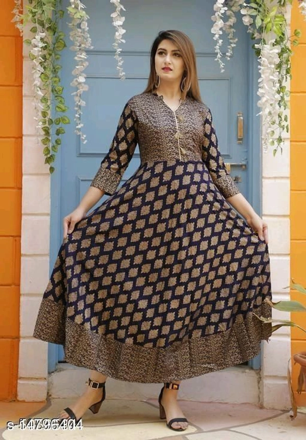 RAYON ANARKALI KURTI - Blue, S