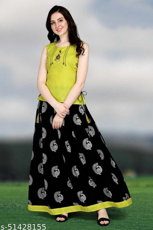 Classy Partywear Women Ethnic Skirts and Tops - Green, M