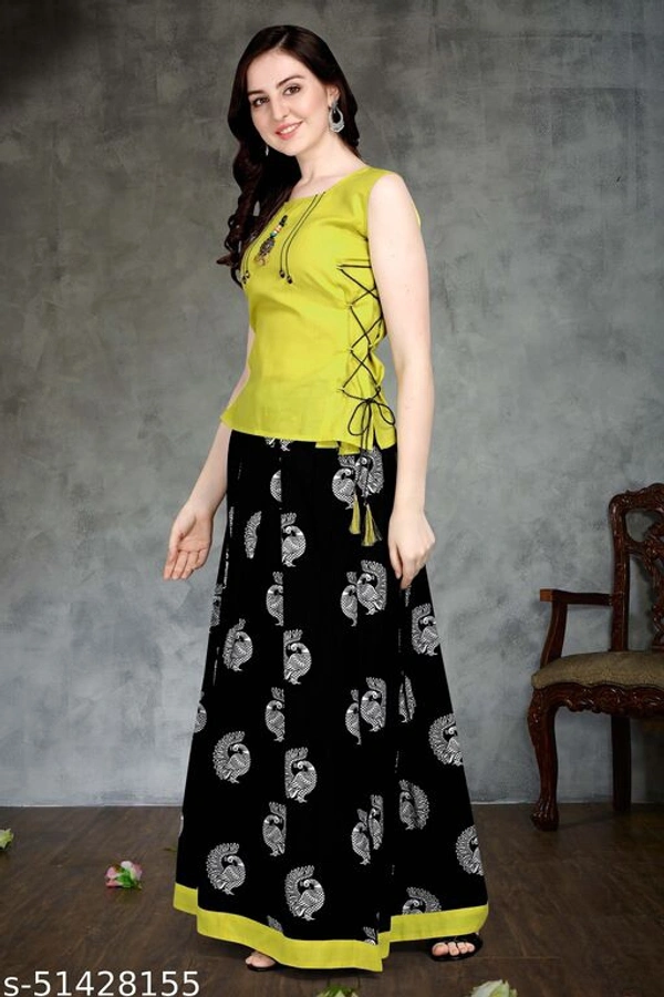 Classy Partywear Women Ethnic Skirts and Tops - Green, M