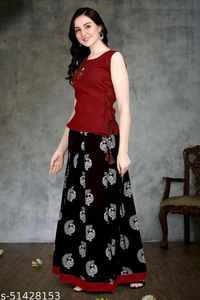 Classy Partywear Women Ethnic Skirts and Tops - Green, M