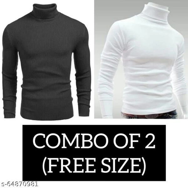 Mens High Neck Tshirts - Black & White, Free Size, s-64870981