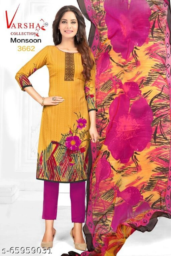 varsha monsoon  Suits Top Fabric: Synthetic + Top Length: 2.25 Meters - Yellow, 3662, Un Stitched
