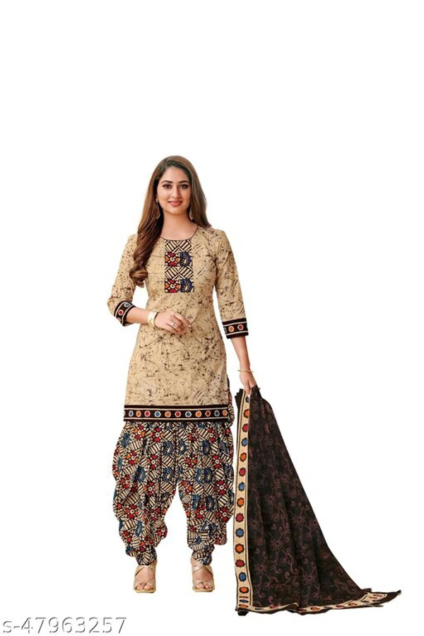 Pranjul Cotton Un-Stitched SuitTop Fabric: Cotton + Top Length: 2 Meters - s-47963257, Cream, Un Stitched