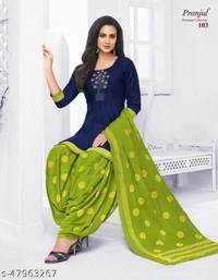 Pranjul Cotton Un-Stitched SuitTop Fabric: Cotton + Top Length: 2 Meters - Blue, Un Stitched, s-47963267