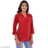 Quaclo Red Cotton Slub Collor Shirts for Womens/Girls - Peacock plume, s-64329800, L