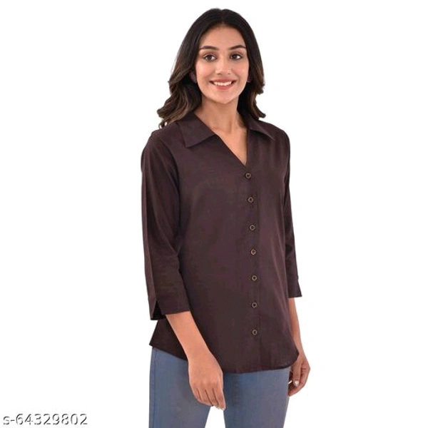 Quaclo Red Cotton Slub Collor Shirts for Womens/Girls - Pink, s-64329798, S