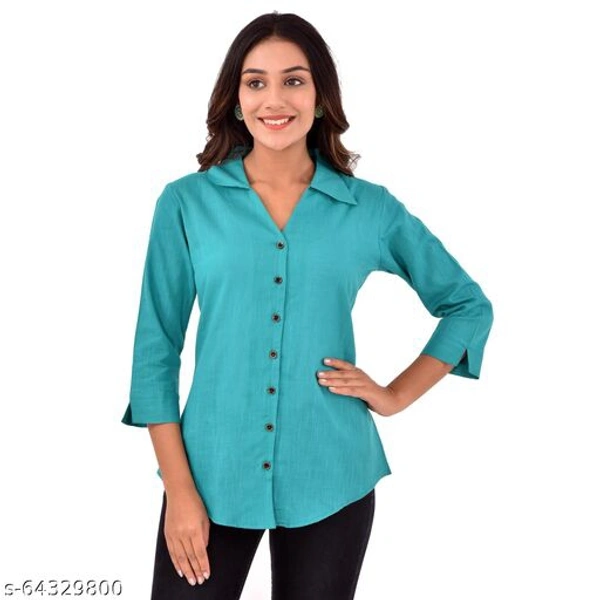 Quaclo Red Cotton Slub Collor Shirts for Womens/Girls - Pink, s-64329798, L