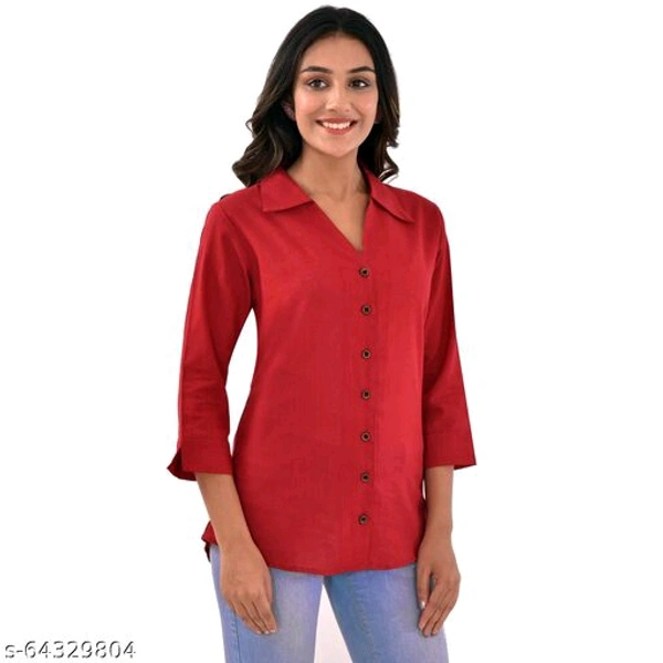 Quaclo Red Cotton Slub Collor Shirts for Womens/Girls - Pink, s-64329798, M