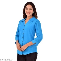 Quaclo Red Cotton Slub Collor Shirts for Womens/Girls - Blue, s-64329803, S