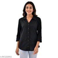Quaclo Red Cotton Slub Collor Shirts for Womens/Girls - Blue, s-64329803, M