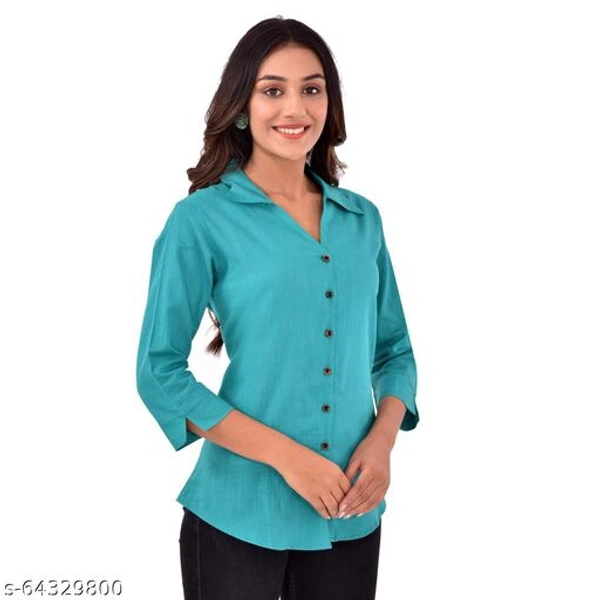 Quaclo Red Cotton Slub Collor Shirts for Womens/Girls - Blue, s-64329803, L