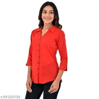 Quaclo Red Cotton Slub Collor Shirts for Womens/Girls - Orange, s-64329799, M