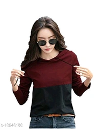 Trendy Women Full Sleeve Hoodie T-Shirt Black - Maroon, s-18246188, XL