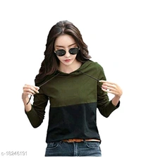 Trendy Women Full Sleeve Hoodie T-Shirt Black - Green, s-18246191, XL