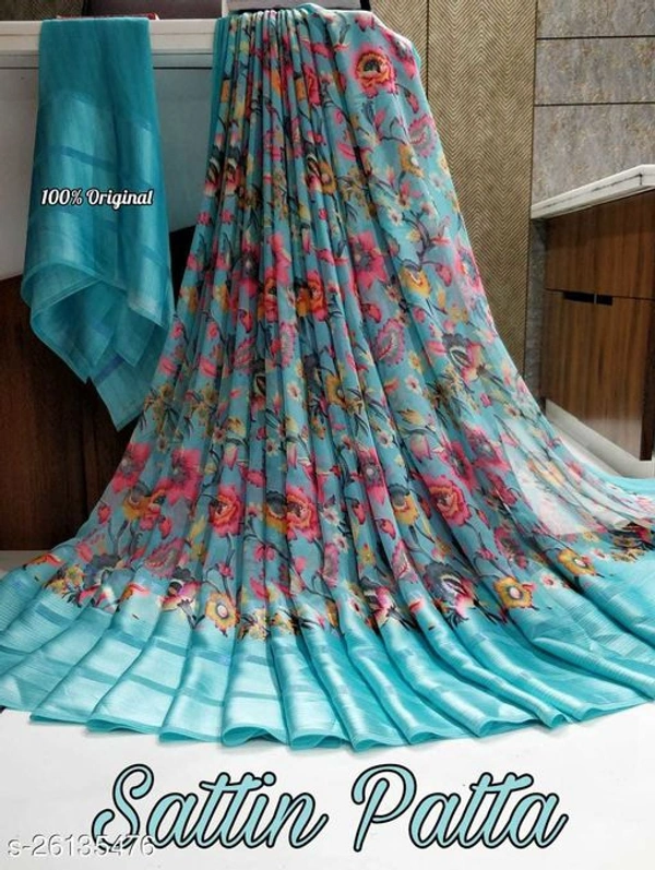 Trendy Georgette And Satin Printed Women's Sarees With Blouse - Sky blue, s-26135476, Free Size
