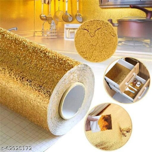 Kitchen Oil-Proof Waterproof Aluminum Foil High Temperature Paper Wall Stickers Stove Cabinet Film (Silver, 60 x 200 cm) - Golden, Pvc, s-63925271, free size
