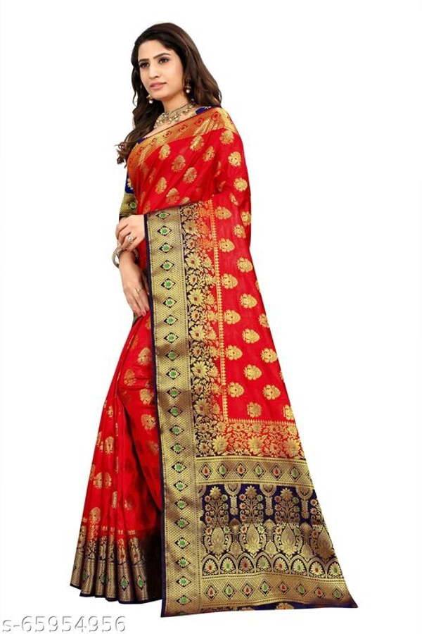 Ganga kanjivaram silk saree with zari blouse - Red, s-65954956